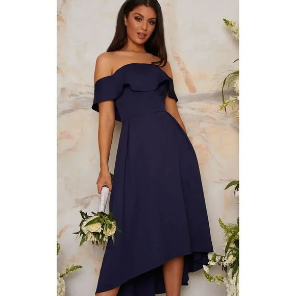 Chi Chi London Curve Yazmina Navy Blue High Low Dress - Picture 1 of 7